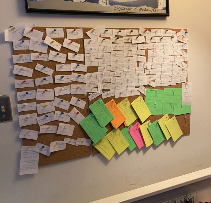 corkboards with poem title and index cards