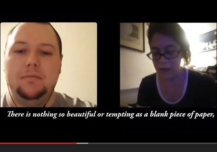 screenshot of a youtube video with Leo on the left side and me on the right. Text below us that says "There is nothing so beautiful as a blank piece of paper,"