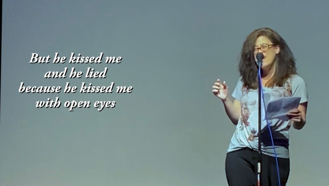 Screenshot of me performing he kissed me. Caption reads He kissed me and he lied because he kissed me with open eyes